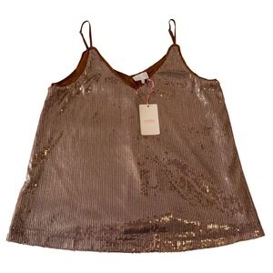 Entro Rose Gold Sequin V-Neck Cami Tank Top Adjustable Straps NWT Medium